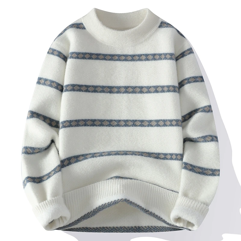 

2025 New Fashion Striped Men's Street Casual High Quality Men's Sweater Autumn/Winter Warm Knitted Tops