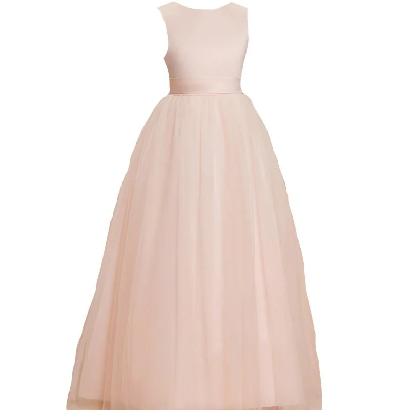 فستان زفاف للأطفال أوروبي وأمريكي عبر الحدود بدون أكمام من قماش الساتان بدون ظهر شبكي لأداء عيد ميلاد الفتاة Pr #5