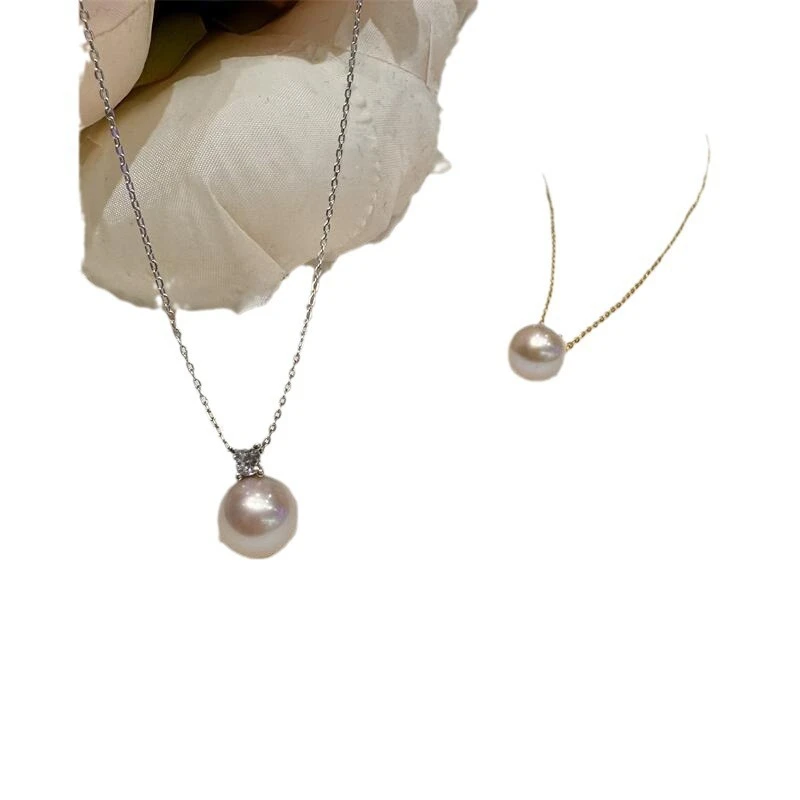 Charming Natural AAAA 8-9mm 9-10mm 10-11mm 11-12mm Japanese Round Pearl Pendant Pearl Necklace Pendant 925silver 18inch 5