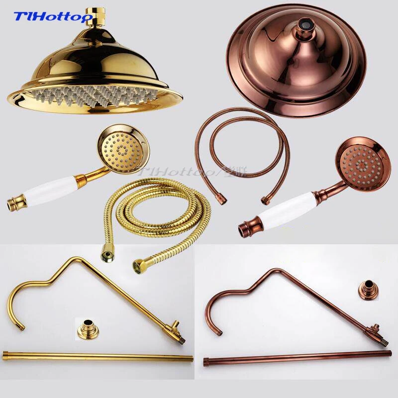 Golden showerhead shower head hose lifting rod shower elbow pipe rose gold shower stand bathroom accessories