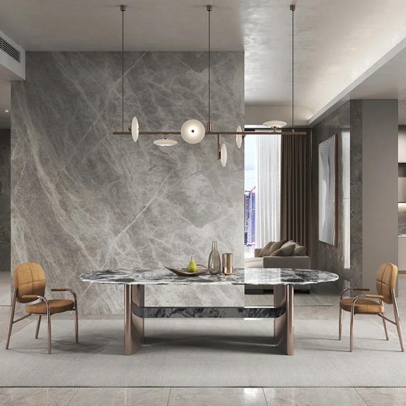 

Cold Jade Luxury Stone Dining Table High-End Elegant Light Luxury Dining Table Italian Imported Dining Tables and Chairs Set