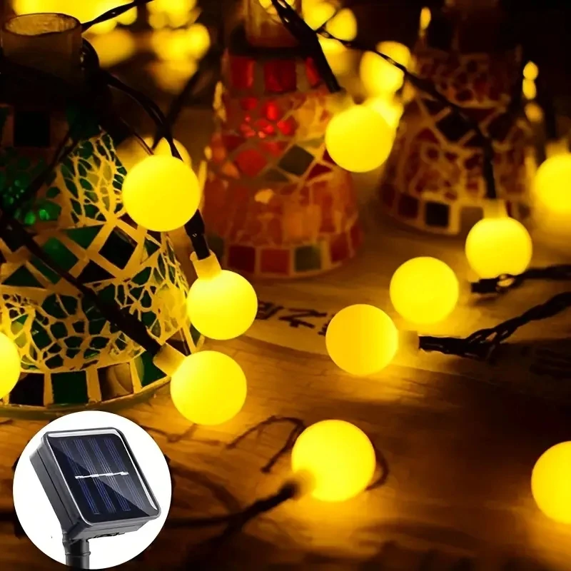 5M/20LED 6.5M/30LED White Ball Solar Light String Outdoor impermeabile smerigliato Round Ball Camping Atmosphere Lighting