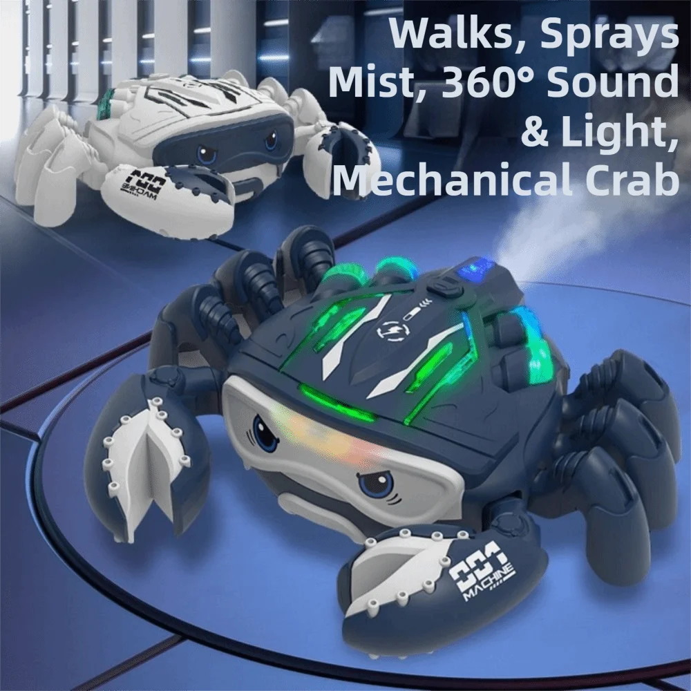 LED Lights Electric Spray Crawling Crab Sound Effects Music Light Electric Shark Robotic Auto-Drive Multi-Function