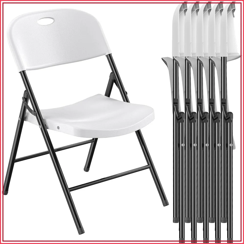350LBS Heavy Duty Plastic Folding Chair with Steel Frame for Indoor Outdoor Wedding Party Restaurant Patio Garden 6 Pack White