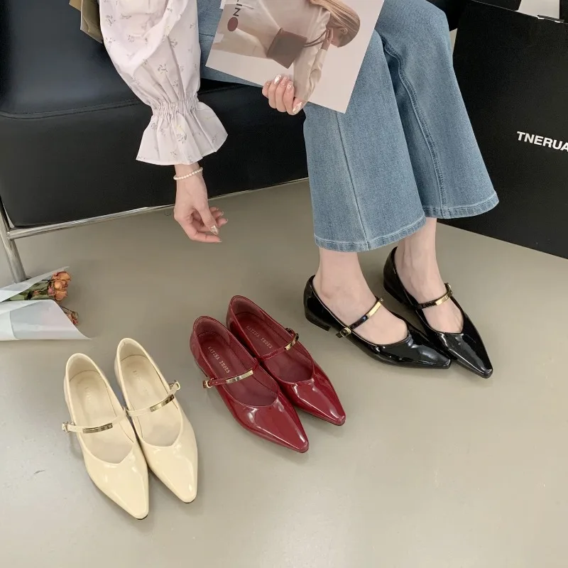 

Pointed Toe High Heels Women's Shoes ,A Single Buckle Strap Versatile Single Shoe Metal Buckle Flat Bottomed Shallow Mouth Shoes