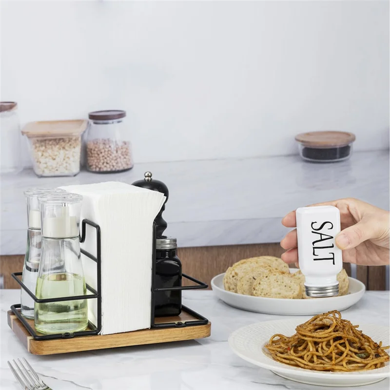 

SOFT-Metal Napkin Holder With Salt And Pepper Shakers, Rotating Standing Dispenser For Dining For Tables