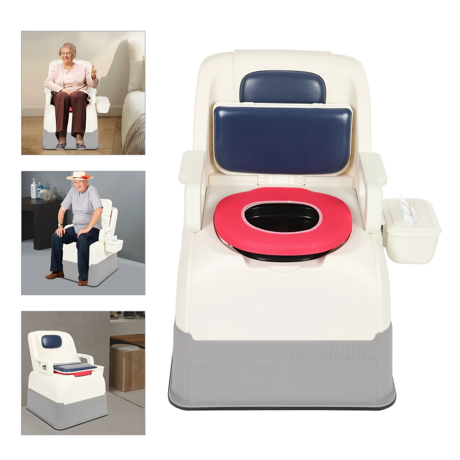 Portable Commode Chair Bedside Toilet 220lbs Load with Armrests 2 Lids for Elderly Pregnant Women Patients Mobility Aid Medical
