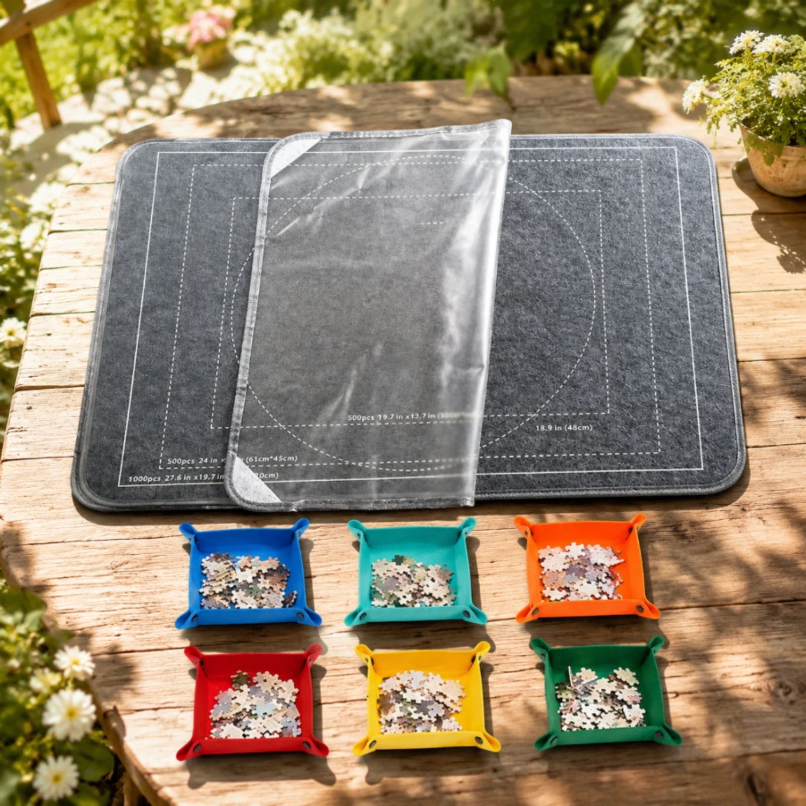 Foldable Jigsaw Puzzle Board Slim Felt Puzzle Mat with Guide Markings No Assembly Required
