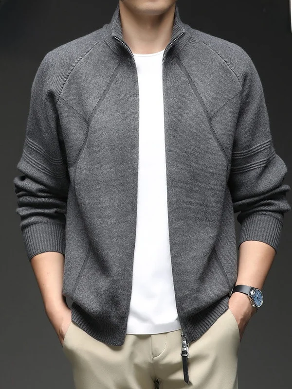 

Мужской шерстяной вязаный кардиган на молнии с воротником-стойкой, свободного кроя, с длинными рукавами, осенне-зимняя новинка
