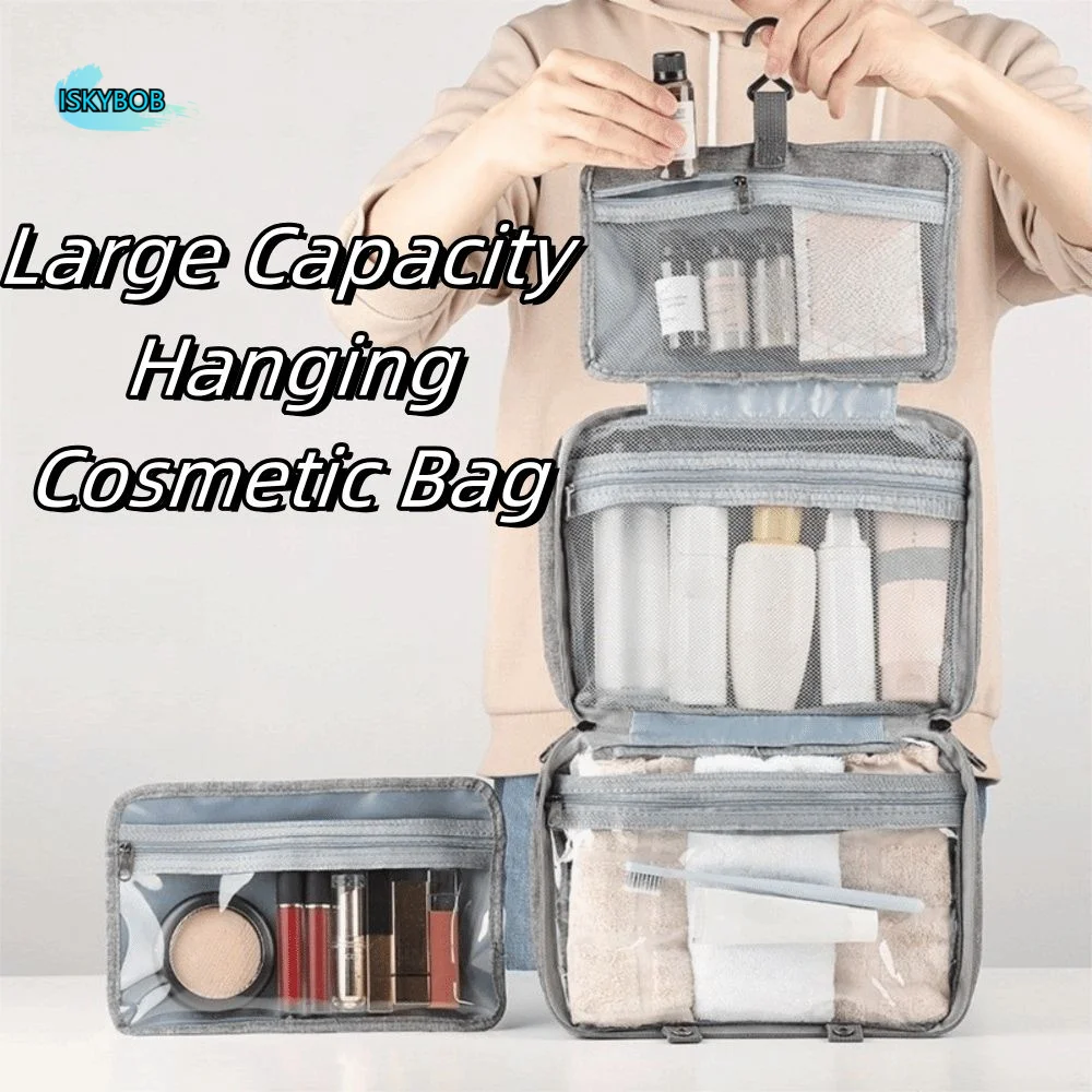 

Solid Color Hanging Cosmetic Bags Large Capacity Waterproof Toiletry Storage Bag Wet Dry Separated Zipper Makeup Bags Girl