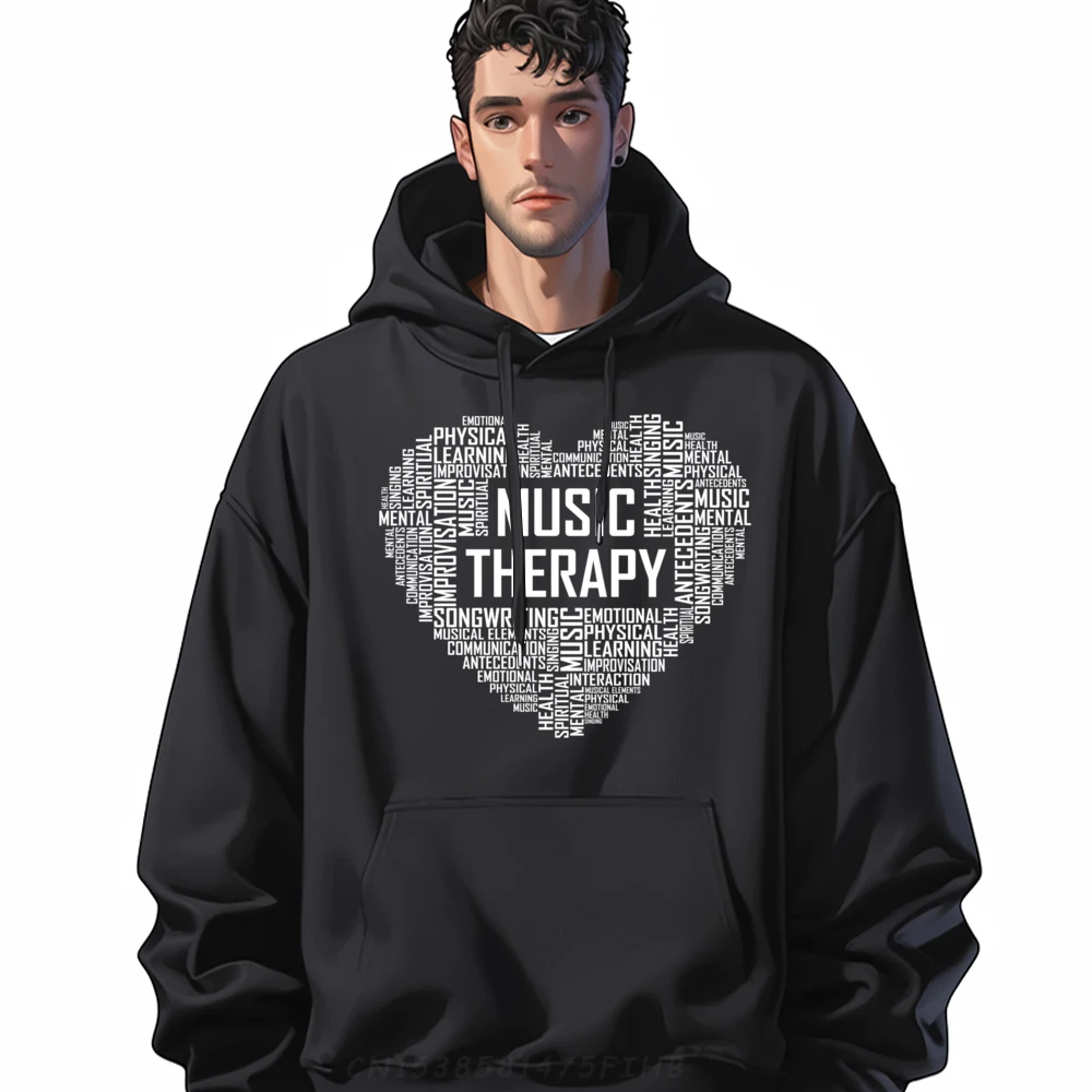 Music Therapy Heart Therapist Appreciation Graduation Sweatshirts Men Graphic Casual Everyday Hoodies Men England Style