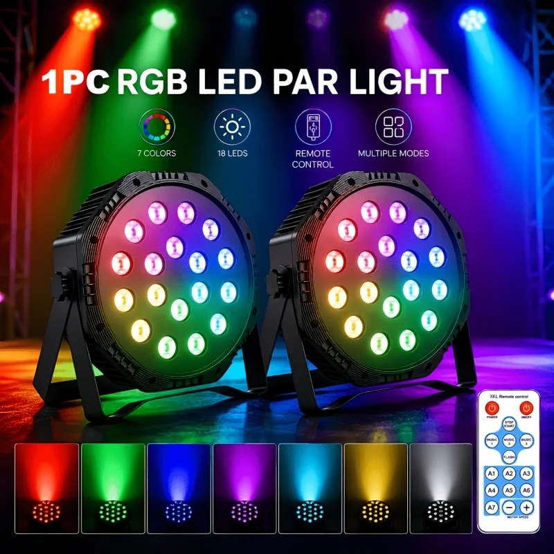 8PCS RGB Stage 18 LED Strobe Lamp USB with Remote Birthday Party Stage Flat Par Lightings DJ Disco Lights Bar Wedding Show Decor