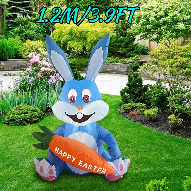 1.2M/3.9FT Easter Decorations Blue Rabbit party Inflatable toys With Led Lights For Easter Bunny Decor Outdoor Garden Yard ﻿