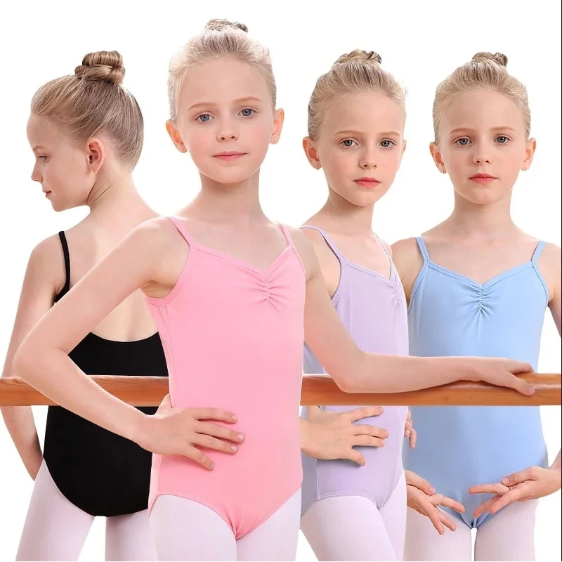 

Балетные купальники для девочек (черный/розовый/синий) без рукавов для танцевальных тренировок и выступлений, детские гимнастические боди-комбинезоны