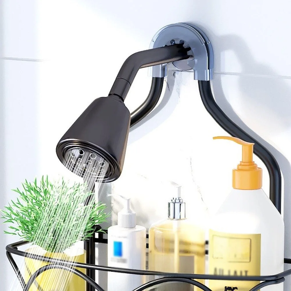 Over-Shower-Head 3-Tier Metal Shower Rack with Ten Hooks and Built-in Soap Holder for Vertical Toiletry Organization
