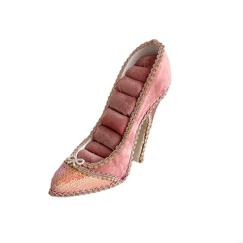 Elegant High Heel Jewelry Display Stand For Rings And Earrings With Soft Lining And Resin Base