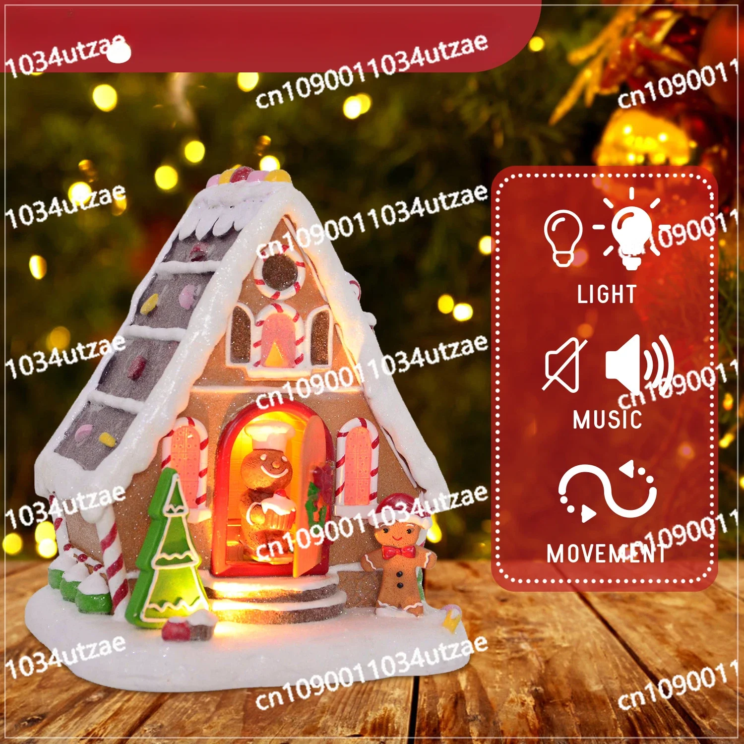 ANYOU2024 New Spot Cross-border Moving Christmas Gingerbread Music House Handicraft Ornament