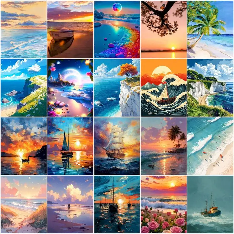 

GATYZTORY Painting By Numbers Draw Landscape seascape Watercolor Diy Canvas Picture Drawing On Canvas Handpainted Color Markers