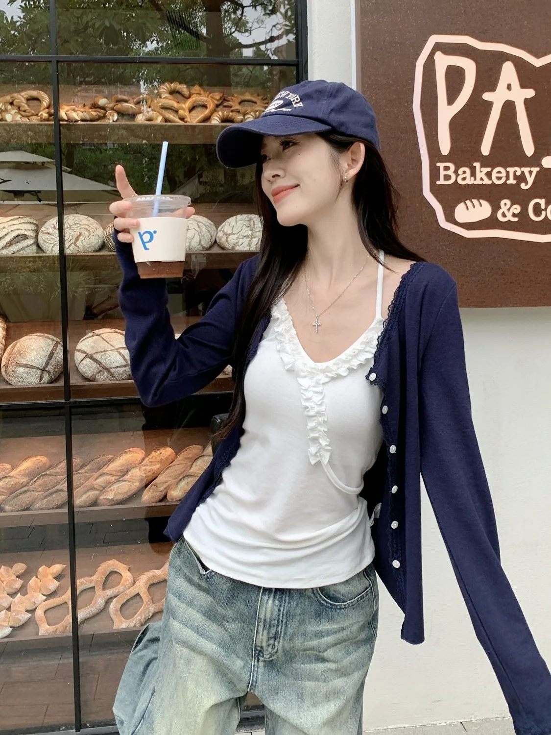 

Lace Splicing Long Sve Knitted Open Cardigan Thin Summer New Women's Faion Sunglasses Small Outerwear Korean Sle Slim Fit