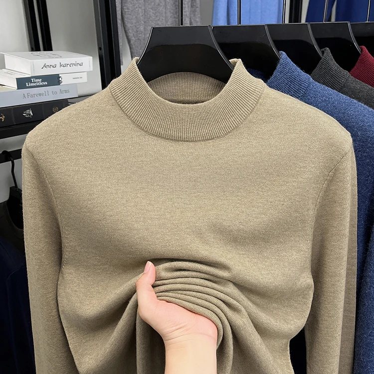 

High-end Autumn/Winter New Arrival Semi-High Neck Wool Blend Sweater Men's Pullover Business Casual Knitwear