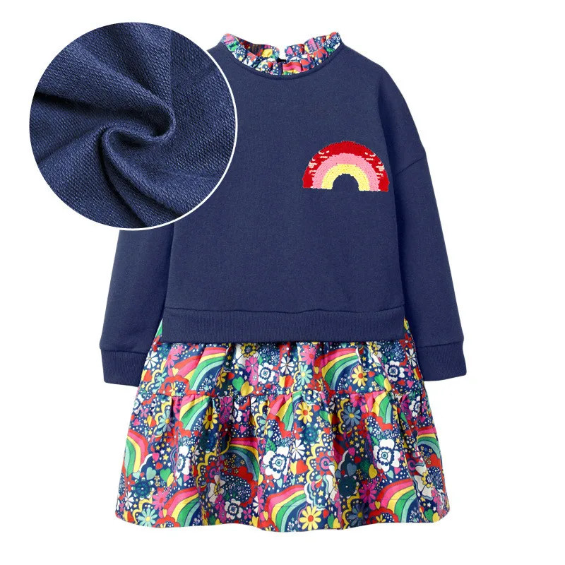 Arco-íris infantil Beading vestidos, roupas de bebê, princesa, criança, traje, meninas, outono, inverno, venda quente