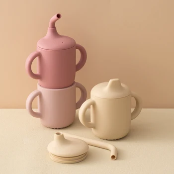 1 個 2 つの蓋ベビーシリコーンストローカップ BPA フリーポータブル収納スナック容器給餌カップ子供学習ドリンクカップベビー用品