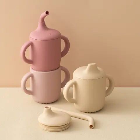 1PCS Two Lids Baby Silicone Straw Cup BPA Free Portable Storage Snack Container Feeding Cup Kids Learning Drink Cup Baby Stuff