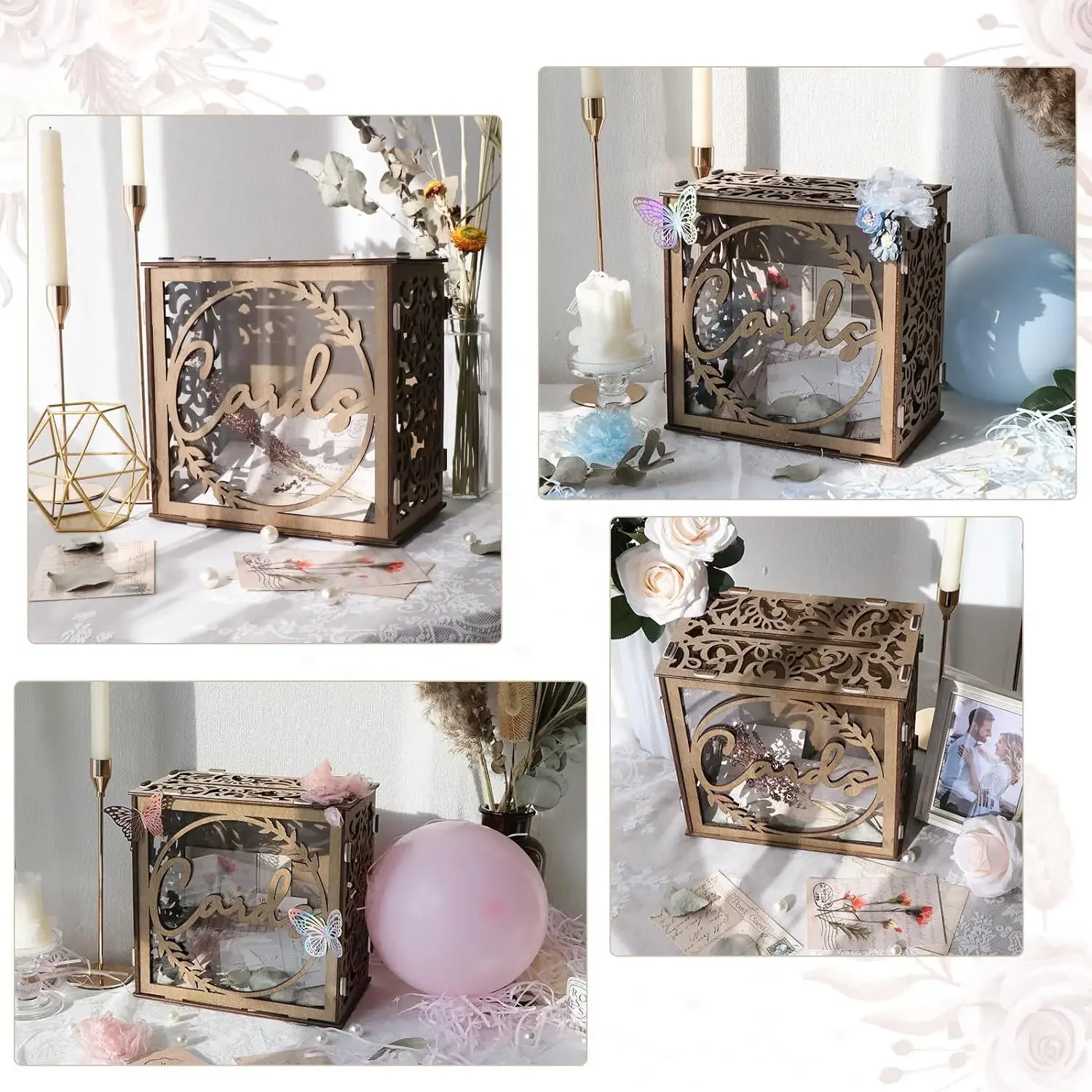 Wooden Wedding Card Box Gift for Reception, DIY Wedding Envelope Money Card Box for Wedding Decorations