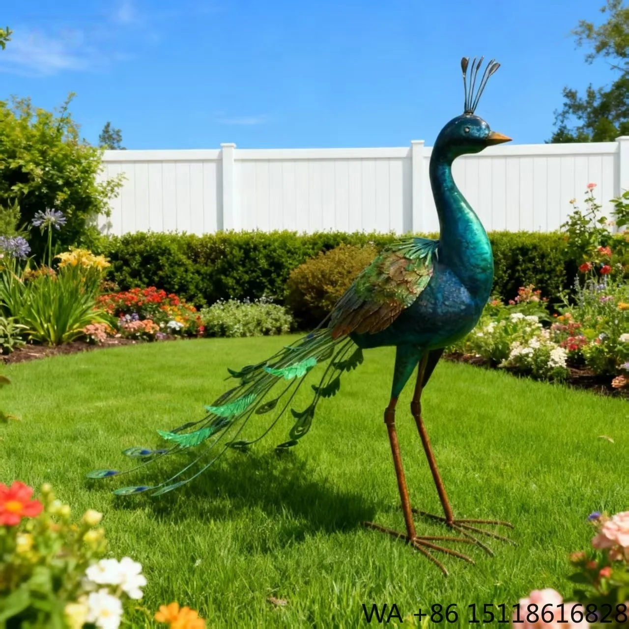Handmade Eco-Friendly Waterproof Art Deco Metal Peacock Sculpture Statue for Indoor/Outdoor Home Decor