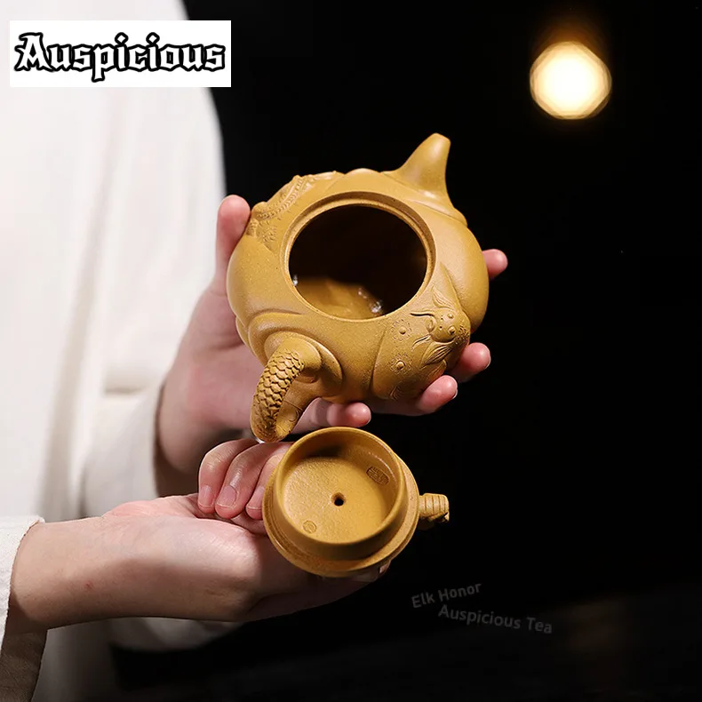 Authentic Yixing Purple Clay Teapots Handmadefish Turns Into Dragon Pot Raw Ore Section Dahongpao Mud Kettle Zisha Tea Set Gift