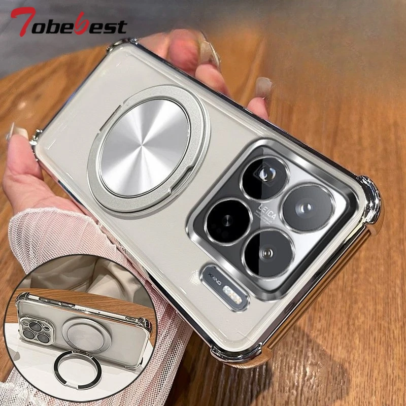 360 Grad drehbare magnetische Halterung Handyhülle für Xiaomi 15T 15S 15 14 14T Pro Klare stoßfeste Beschichtungsabdeckung