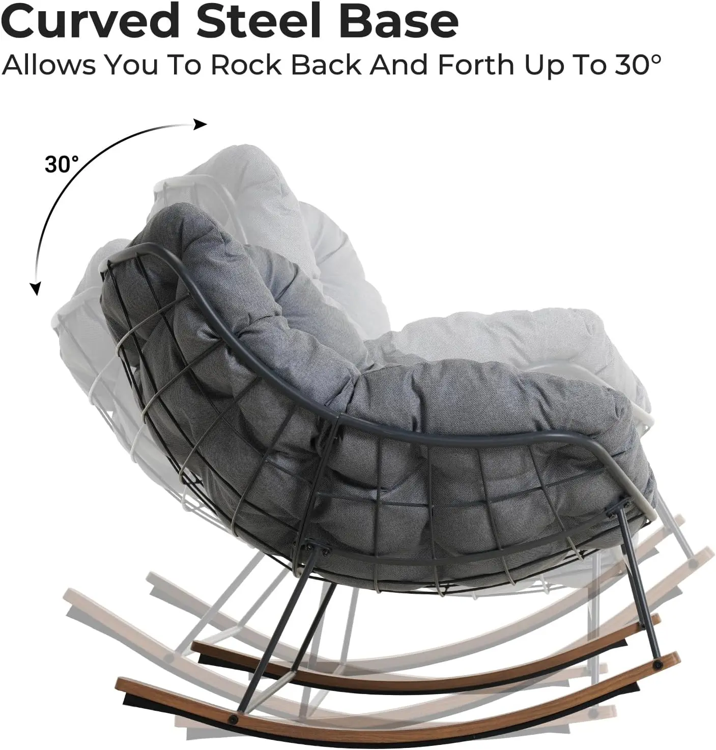 كرسي هزاز خارجي من Grand patio، كرسي هزاز حديث مريح مطلي بالE مع وسادة لفناء شرفة الشرفة، رمادي