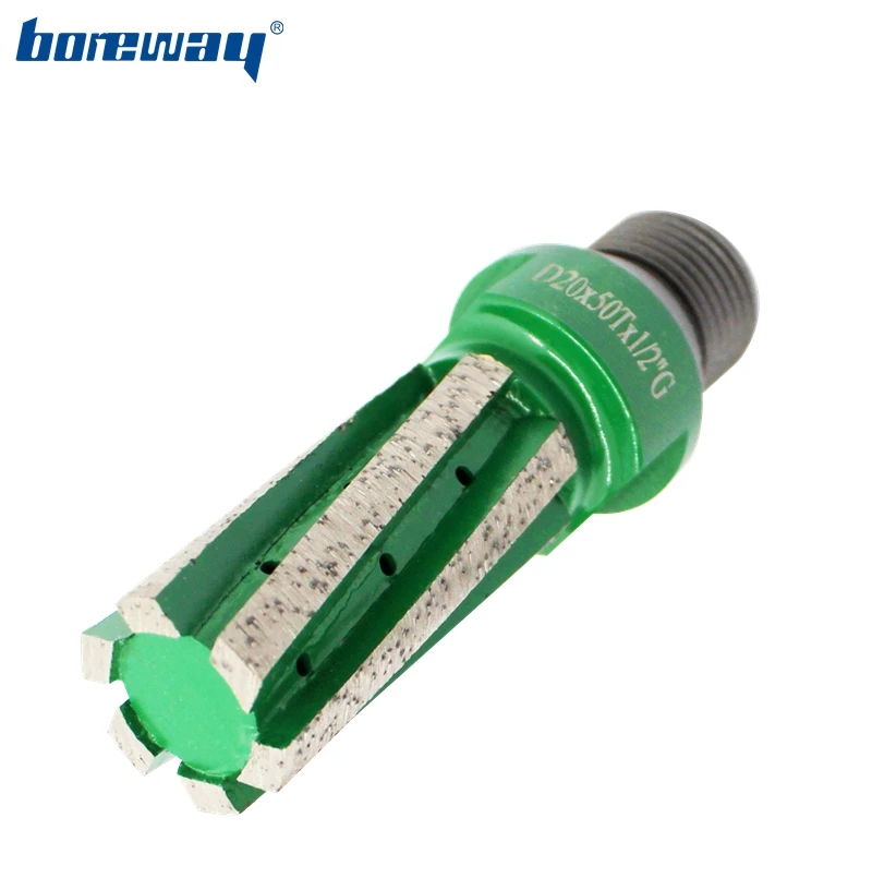 

Boreway Diamond Finger Bit D20*50T With 1/2"Gas Thread Segment Drill Router Bits With Strengthen Bottom For Granite Stone Basin