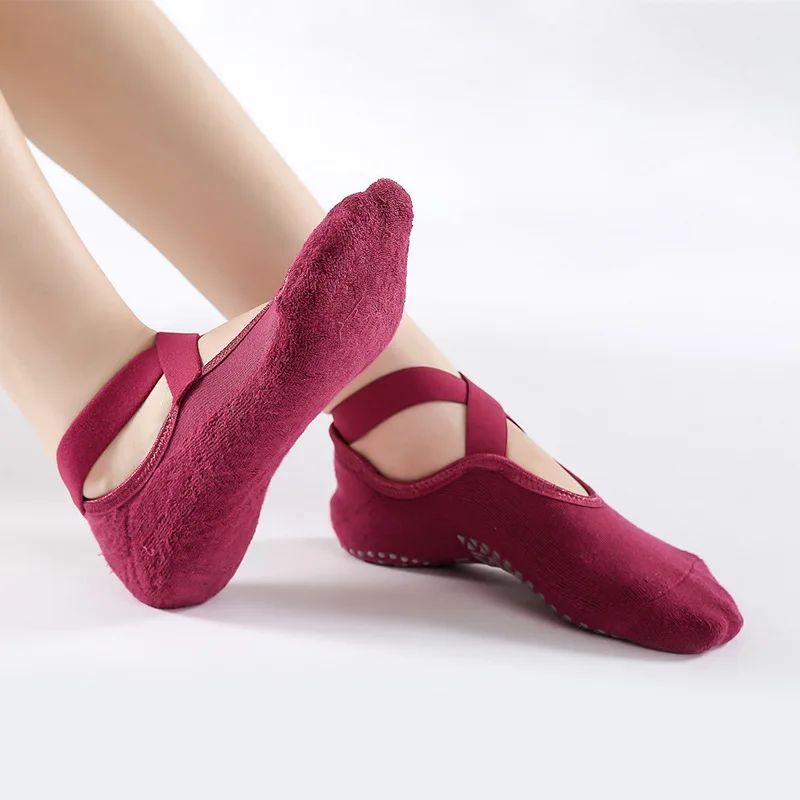 Bandage Socks Pilates for Ballet Women Yoga Dance Cotton Socks Non-Slip Woman Sport Sock Gym Workout Slipper Running Grip Sock