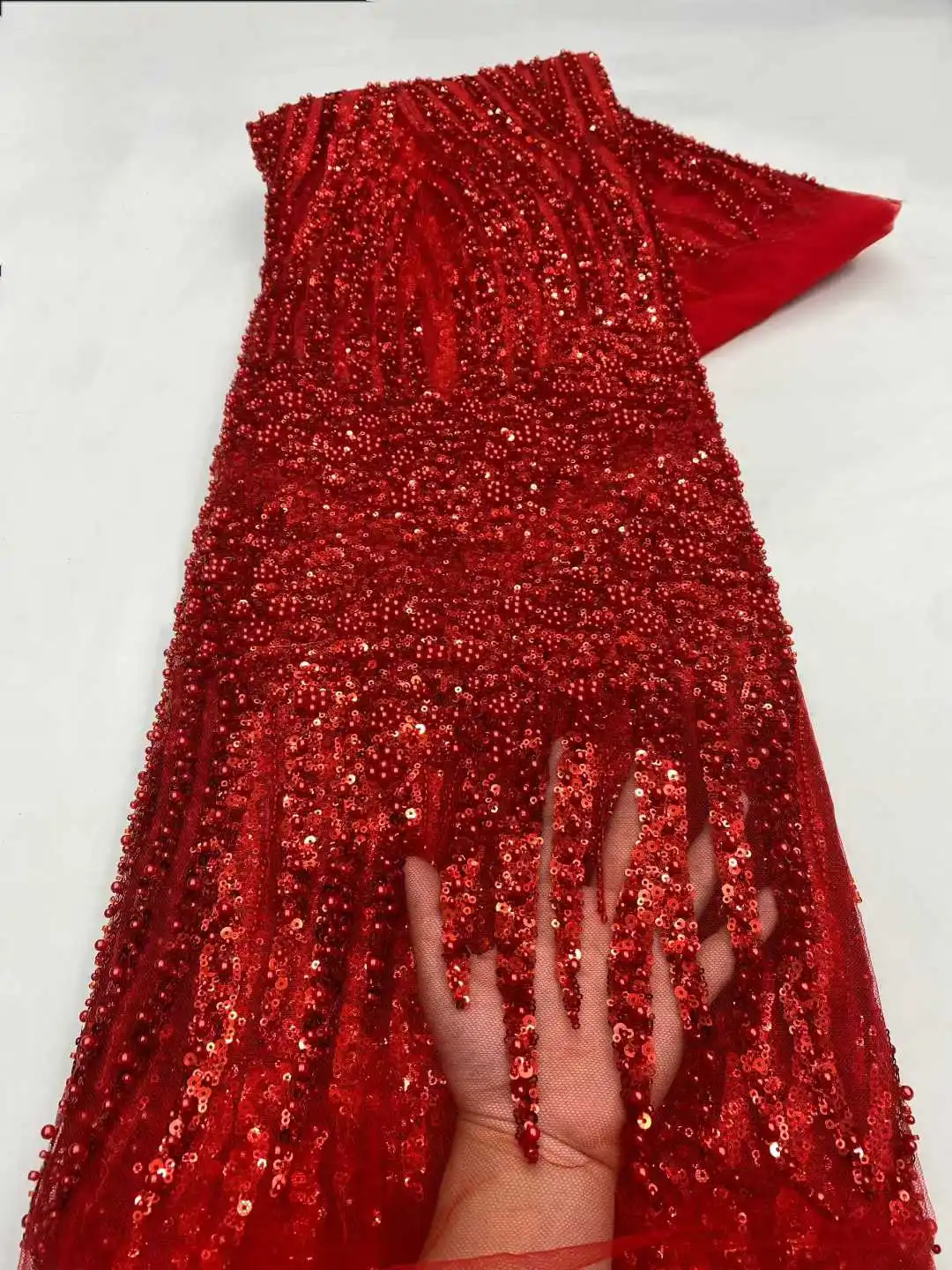 High-Quality African Beaded Sequins Tulle Lace Fabric Luxury Nigerian Mesh Lace Fabric for Women's Wedding Dress Sewing CC1689