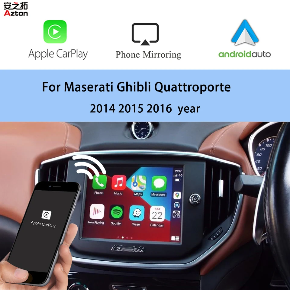 Car Radio Retrofit Apple Wireless CarPlay Android Auto in OEM Car Navigation Solution For Maserati Ghibli Quattroporte 2014 to16