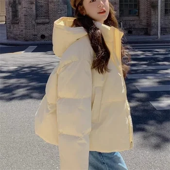 ג'קט חורף חדש לנשים בסגנון קז'ואל עם כובע, מעילי פופר כותנה מחמימים ומרופדים עם רוכסן