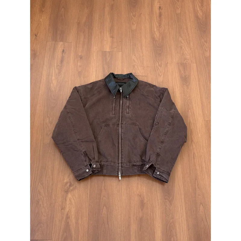 سترة قطنية عتيقة مغسولة من القطن سهلة النجاح، معطف شتوي ذو ياقة مقلوبة أمريكي عتيق بنمط الحظيرة #5