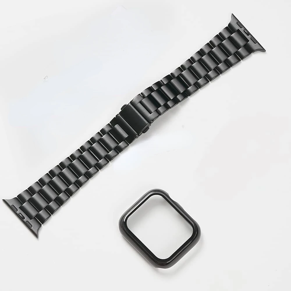 Banda de Metal e Caso PC Concha Protetora para Apple Watch, Pulseira de Aço Inoxidável, 45mm, 41mm, iWatch 6, 5, 4, 3, SE, 44mm, 40mm, 42 milímetros