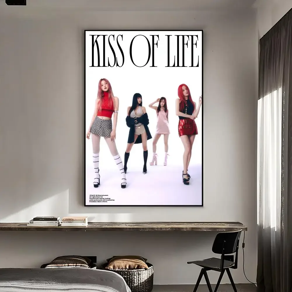 1PC Kpop Girl Group Kiss Of Life Print Poster Paper Waterproof HD Sticker Bedroom Entrance Home Living Room Bar Wall Decoration