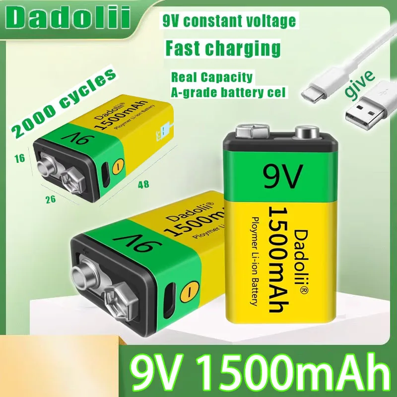 

2024 9V 1500mAh li-ion Rechargeable battery Micro USB Batteries 9 v lithium for Multimeter Microphone Toy Remote Control KTV use