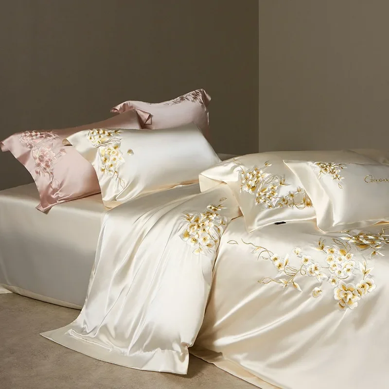 Lyocell Cotton Bedding Set Solid Bed Linens Sheet Pillowcase Duvet Cover Set Underwear
