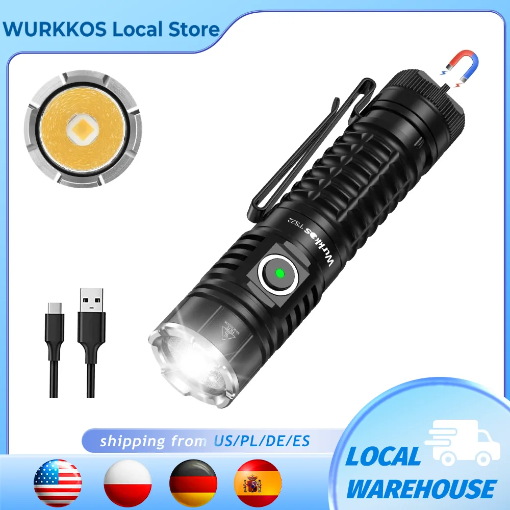 Wurkkos TS22 wiederaufladbare 21700 LED-Taschenlampe XHP70D HI Max 4500LM IP68 mit Magnetschwanz und umgekehrtem Aufladen zum Wandern