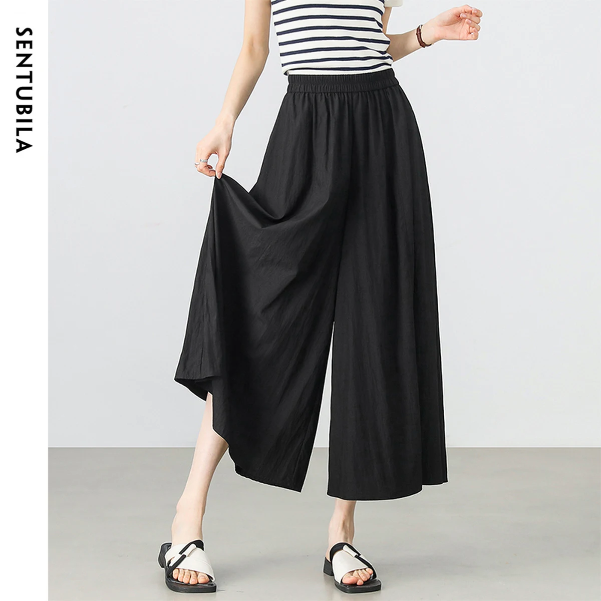 

SENTUBILA Women's Pants Skirts 2025 Spring Summer New Wide-leg Pants Casual High-waist Solid Comfort Ladies Trousers 152K5722