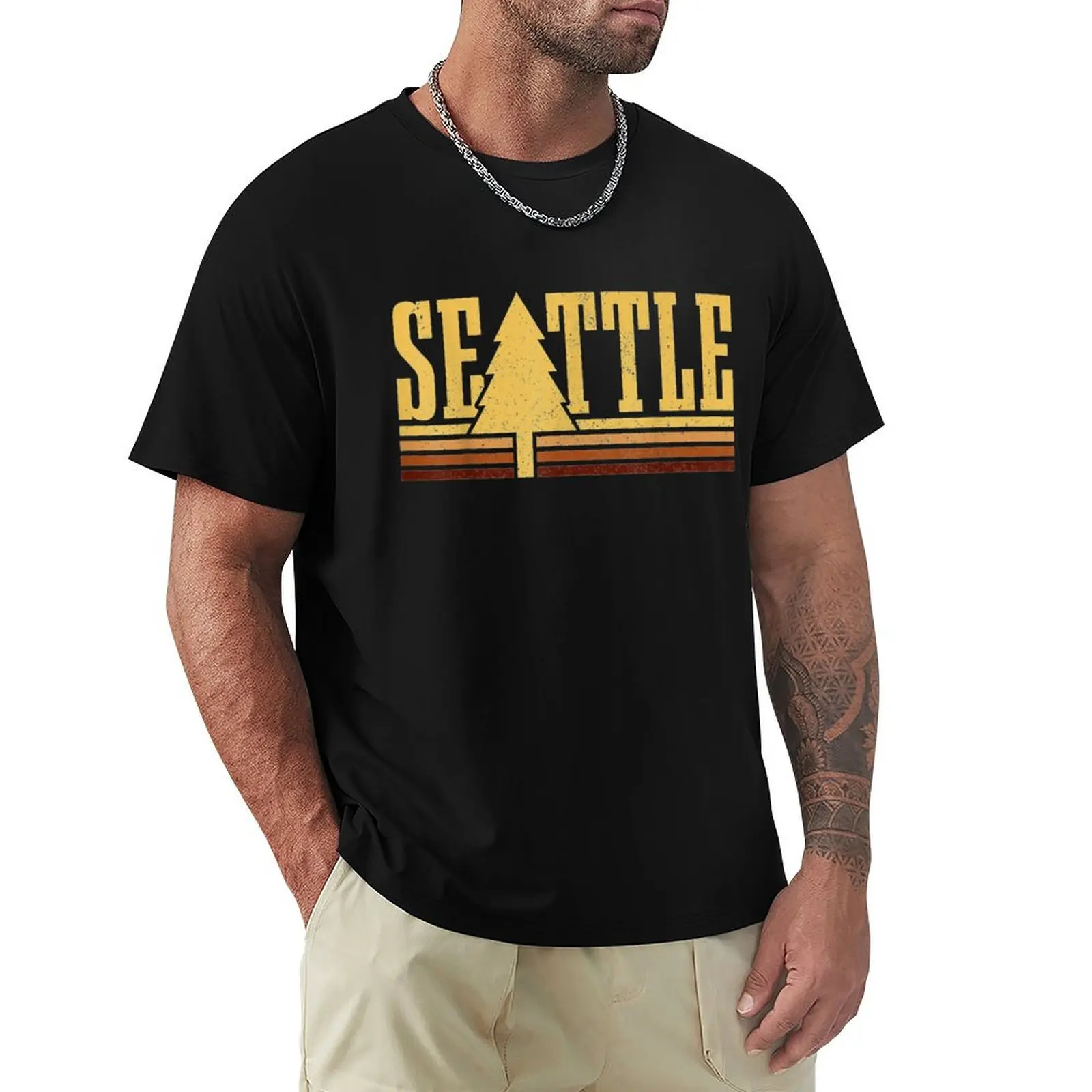 Seattle Washington Vintage Tree State Pride Camping Hiking T-Shirt Casual All Match Short Sleeve T-Shirt
