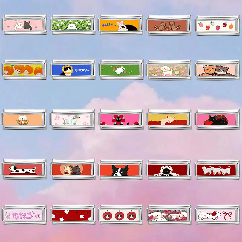 Filhote de cachorro gato cão vermelho rosa cor flor longo italiano charme link caber 9mm pulseiras aço inoxidável diy fazendo jóias presente