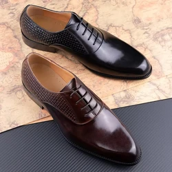 Men's Dress Shoes Luxury Printing Business Classic Handmade Oxfords Top Layer Cowhide Leather Black Brown Formal Shoes New Style