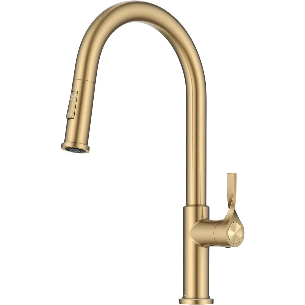 

KRAUS Torak Pull-Down Kitchen Faucet in Spotless Brushed Brass with Dual-Function Sprayer, Pre-Installed Water Lines, and Mounti