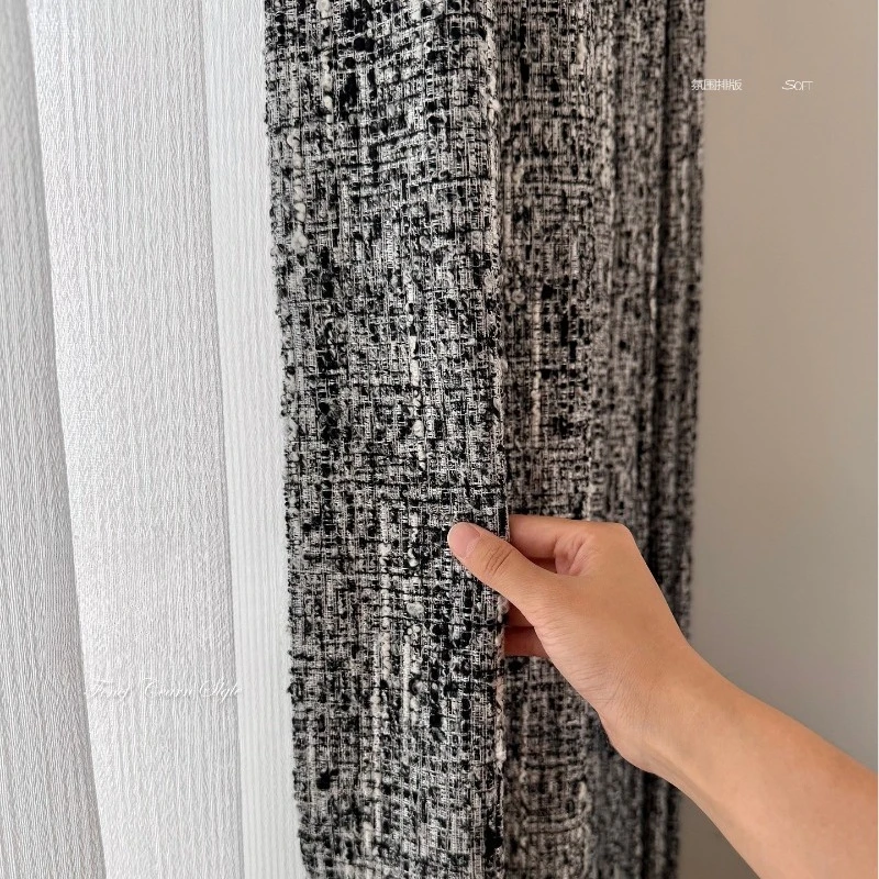 Small Fragrant Curtains Italian Style Minimalist Black Cotton and Linen Curtains for Living Dining Room Bedroom Custom Size