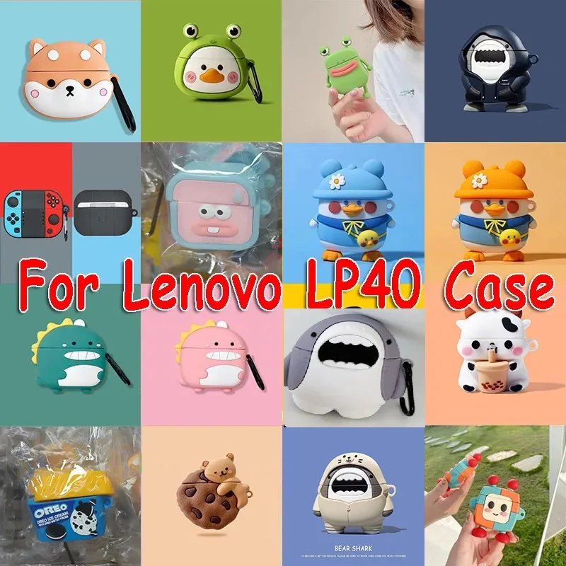 Animals Cover for Lenovo LP40 Case Protective Cover Silicone Capa Lenovo Earphone Funda LP40 Charging Box Soft Bag Headphone